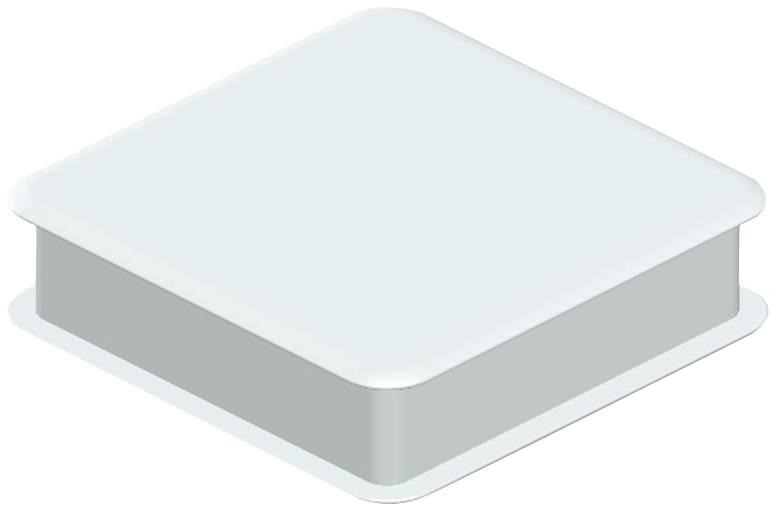 Un couvercle en plastique blanc et carré sur un fond clair.