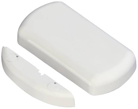 Un boîtier en plastique blanc rectangulaire avec une section amovible et incurvée.