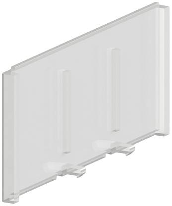 Un support transparent en plastique rectangulaire avec deux supports en bas, adapté pour la présentation de documents ou de cartes.