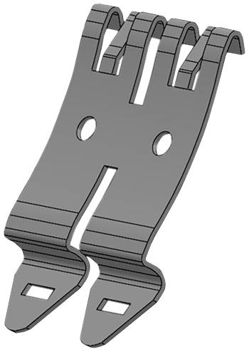 Support métallique avec deux extrémités recourbées et deux trous ronds au centre, adapté pour la fixation d'objets.