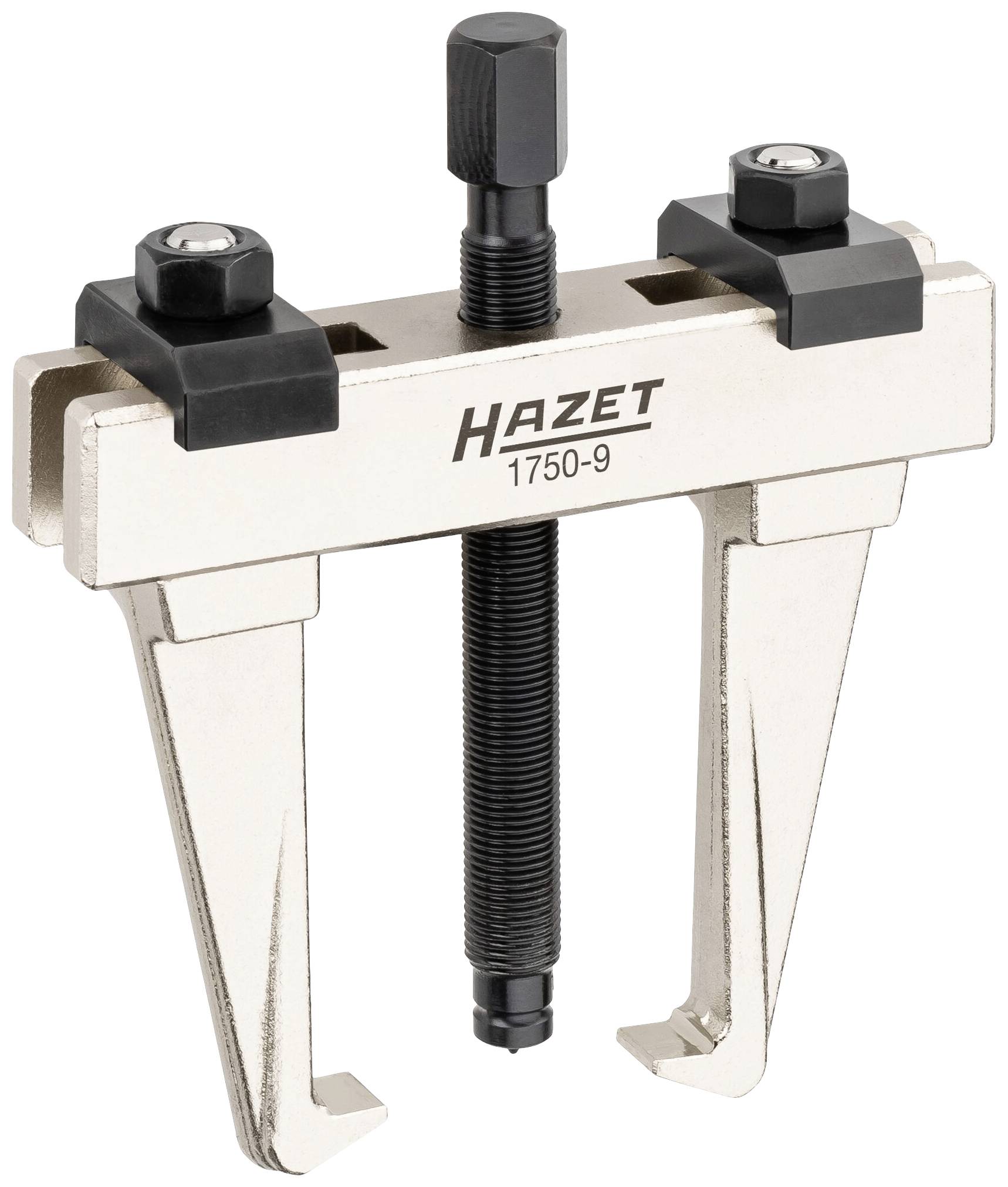 Extracteur à deux bras avec écartement réglable et mécanisme de serrage central, nom de marque 'Hazet' visible. Adapté aux travaux mécaniques.