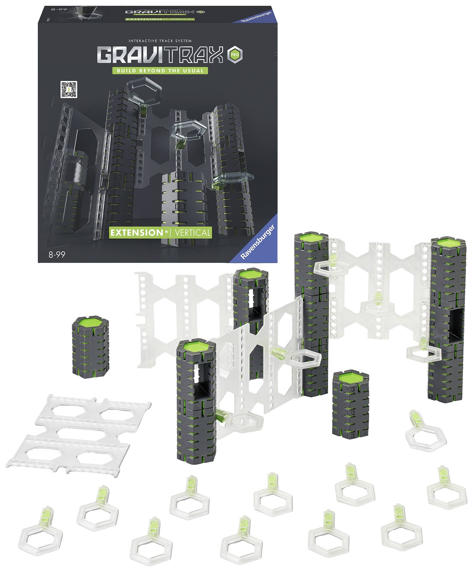 Set d'extension pour le système de circuit à billes GraviTrax. Contient des pièces pour des constructions verticales permettant d'agrandir les circuits existants.