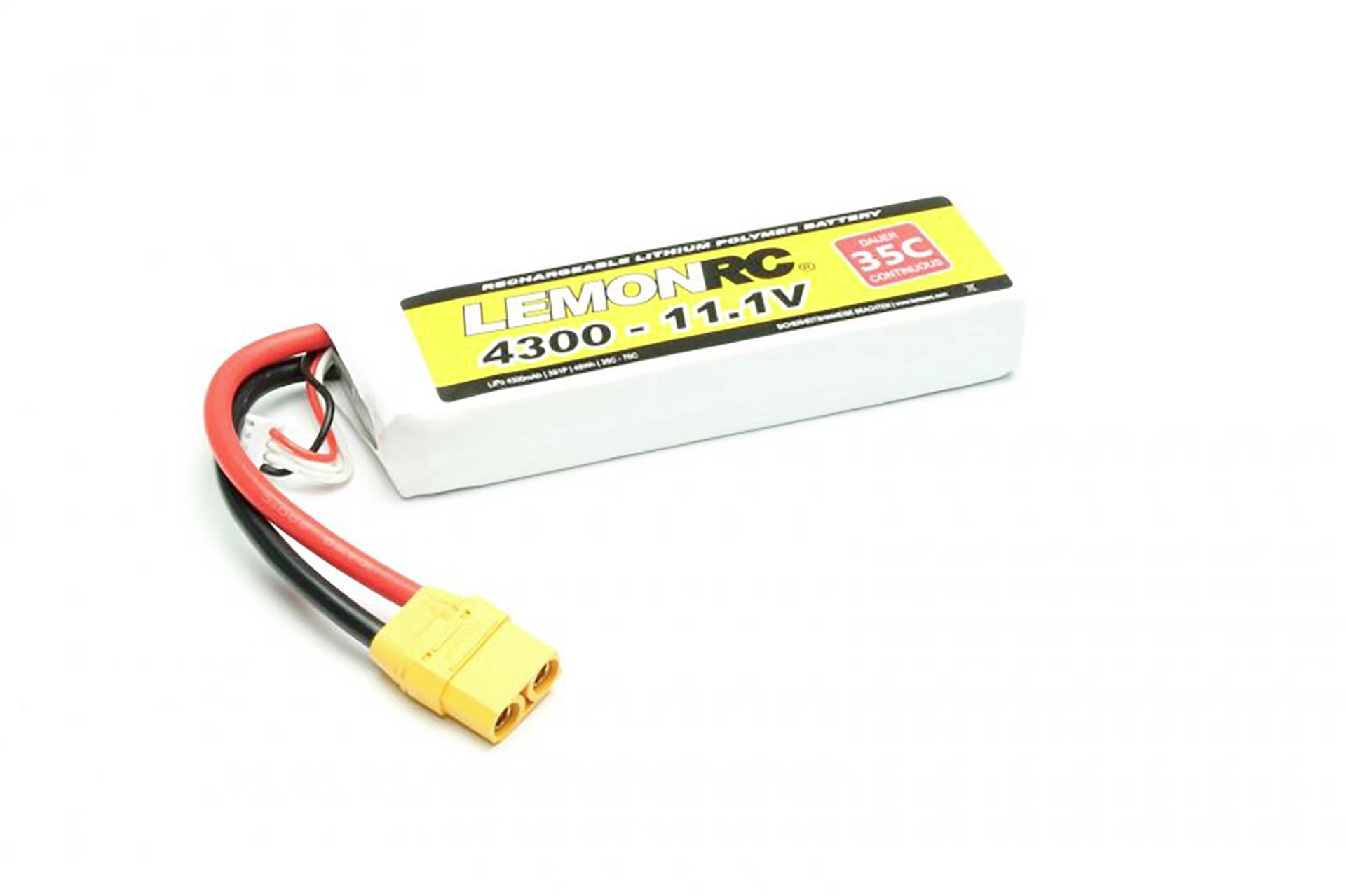Batterie LiPo LemonRC, 11,1 V, 4300 mAh, avec connecteur XT60, adaptée aux modèles réduits et véhicules télécommandés.