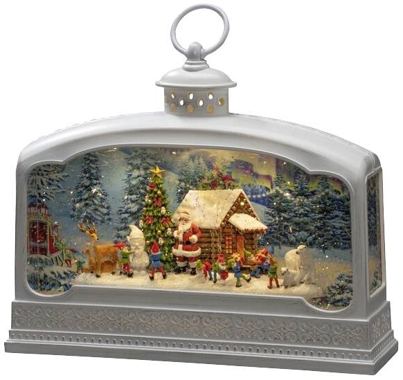 Konstsmide 4290-200 Lanterne à LED Père-Noël avec animaux blanc chaud LED blanc rempli d'eau, minuteur