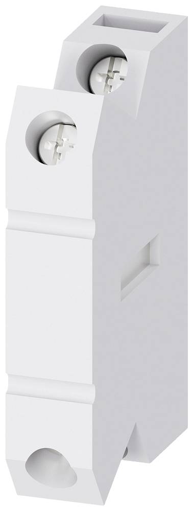Adaptateur électrique blanc à deux bornes à vis, adapté à l'utilisation dans les tableaux de distribution ou les systèmes électriques.