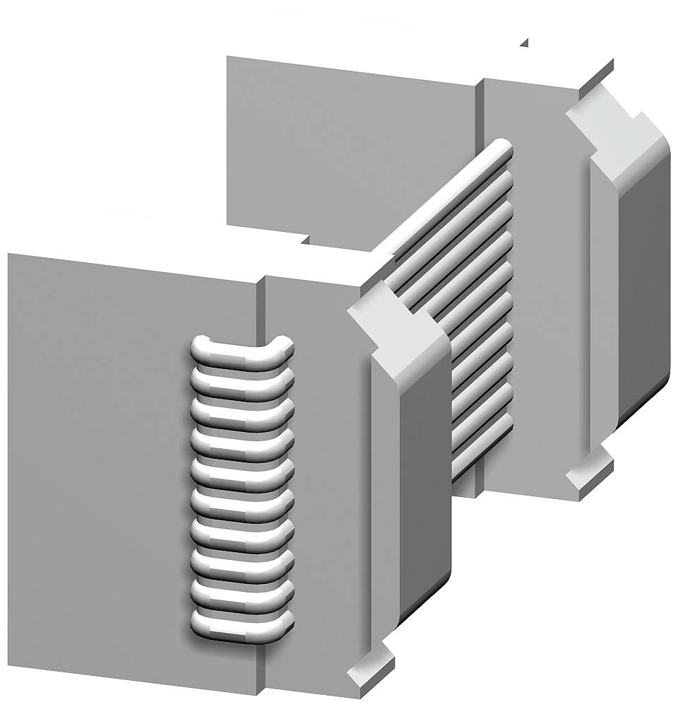 Représentation schématique d'un élément de connexion mécanique, composé de rainures et de broches s'emboîtant les unes dans les autres, pour une fixation stable.