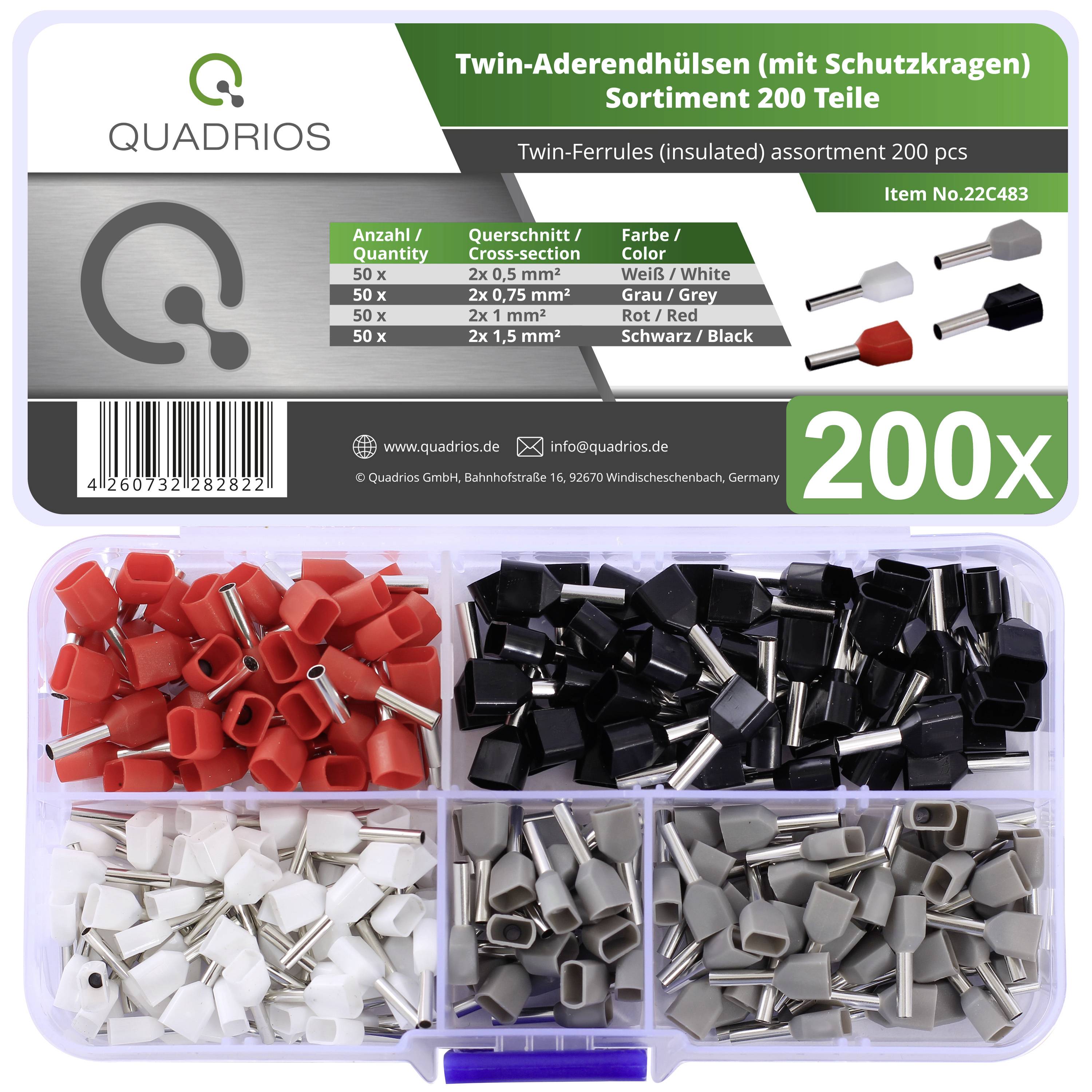 Quadrios 22C483 Assortiment d'embouts simples 0.5 mm², 0.75 mm², 1.0 mm², 1.5 mm² partiellement isolé 200 pc(s)