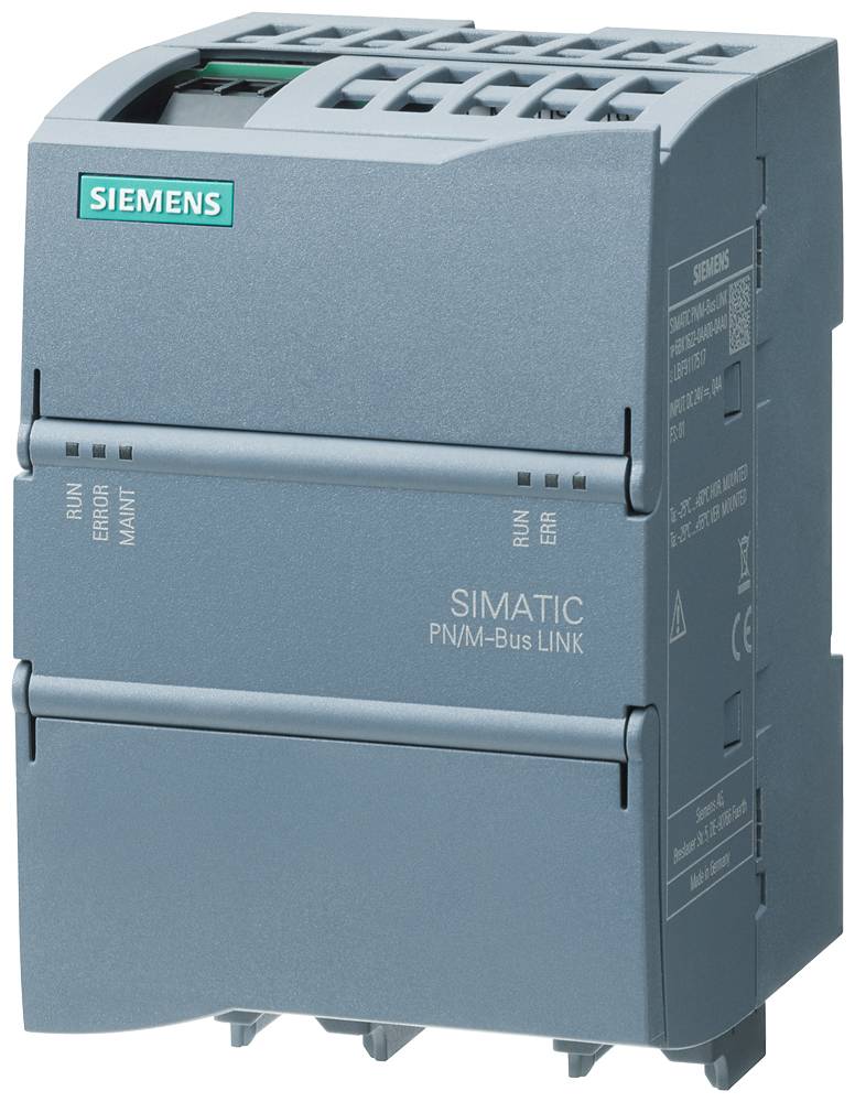 Un appareil gris Siemens SIMATIC PN/M-Bus LINK, utilisé pour connecter des réseaux Profinet et M-Bus.