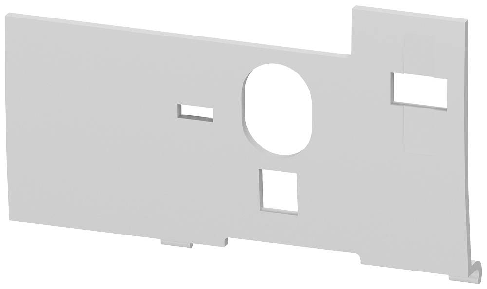 Une plaque blanche rectangulaire avec plusieurs découpes carrées et rectangulaires, ainsi qu'une grande découpe ovale au centre.