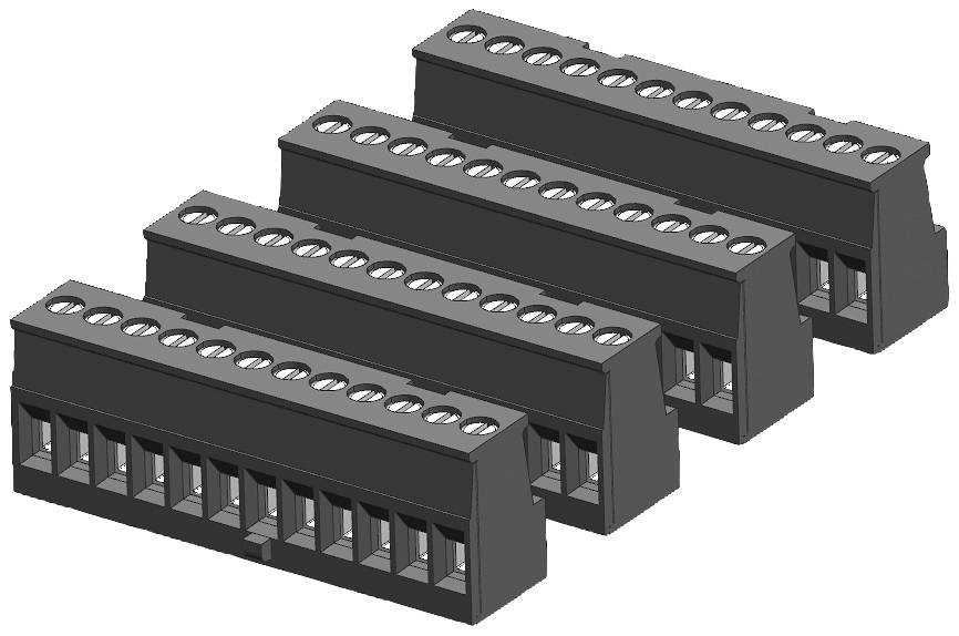 Connecteurs électriques noirs avec plusieurs bornes de raccordement alignées, adaptés aux applications sur circuit imprimé.