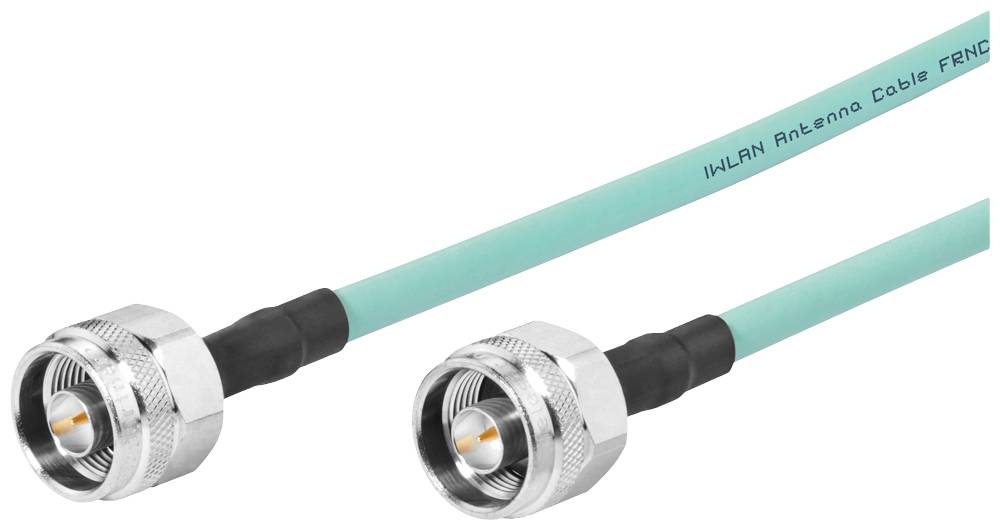 Deux câbles d'antenne verts avec des connecteurs métalliques, étiquetés « Câble d'antenne IWLAN FRNC » ; utilisés pour la connexion réseau sans fil.