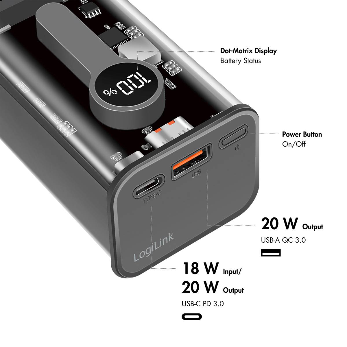 LogiLink PA0306 Pack de piles rechargeables 10000 mAh Li-Ion transparent