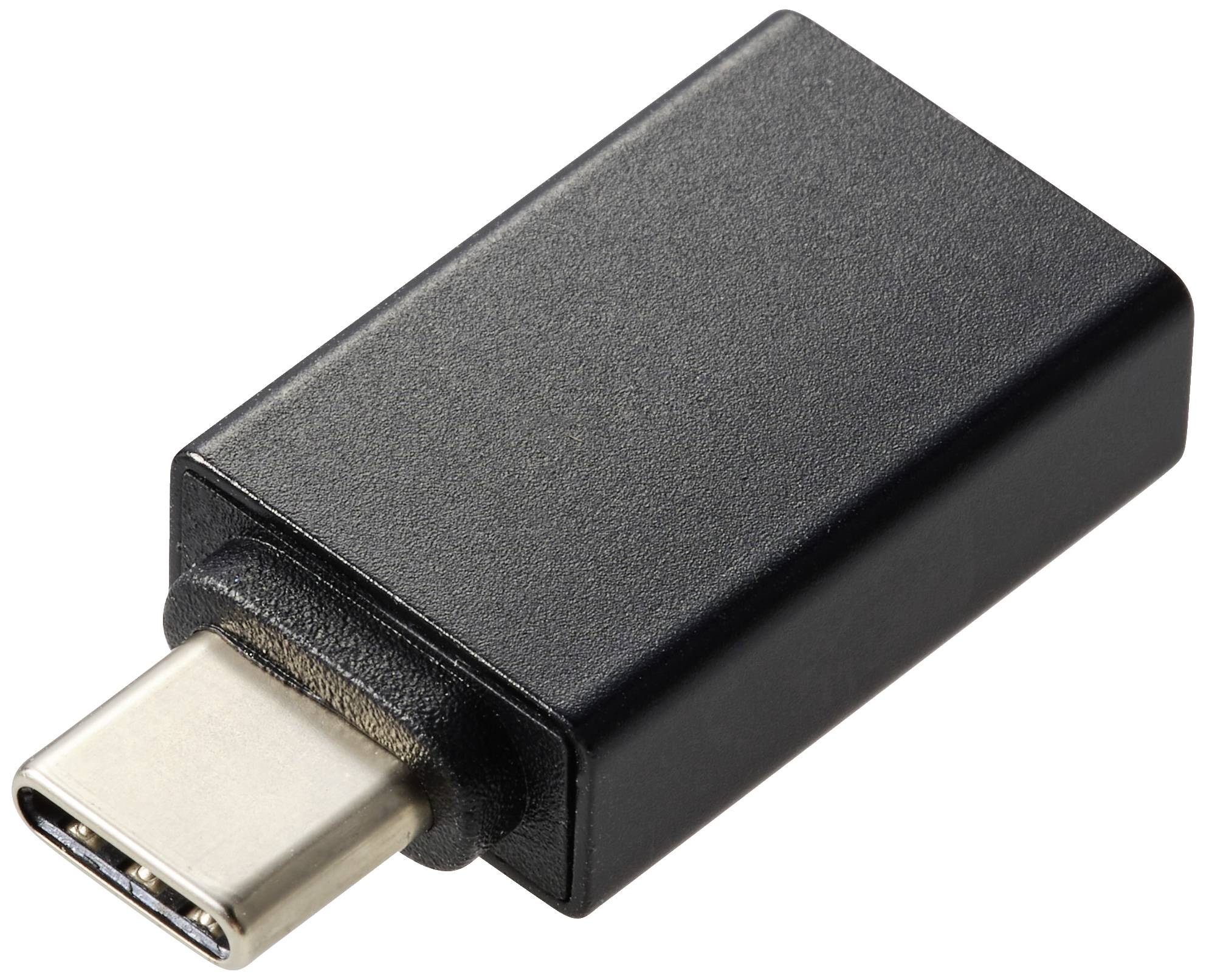 Adaptateur USB-C, boîtier noir, compact, pour connecter des appareils modernes à des ports plus anciens, améliore la compatibilité.