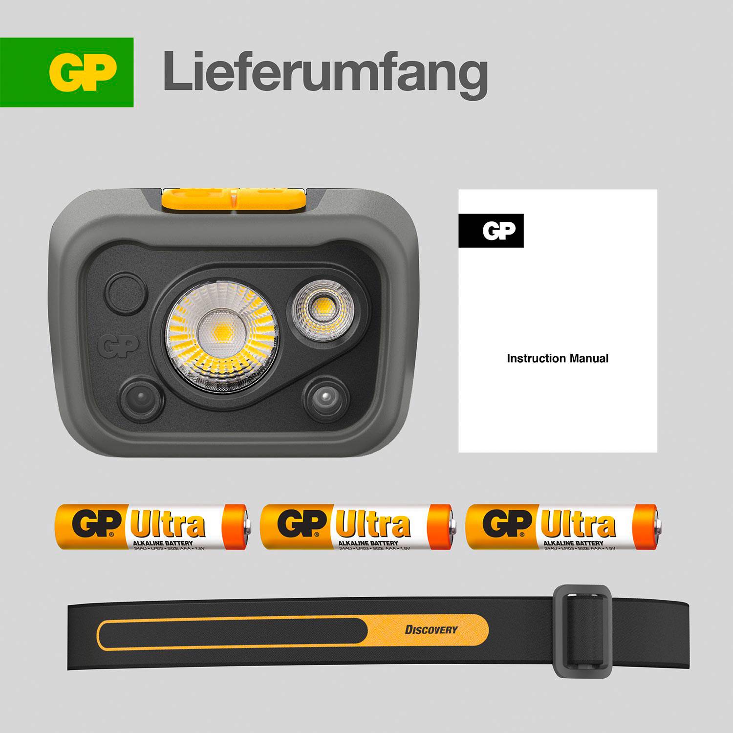 Lampe frontale LED GP Discovery GPDISHLCW54BL119 à pile(s) 375 lm 26 h GPDISHLCW54BL119