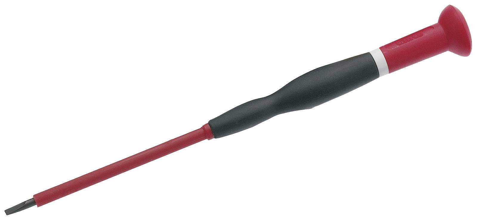 Petit tournevis à manche rouge, adapté aux travaux de précision et aux vis fines.