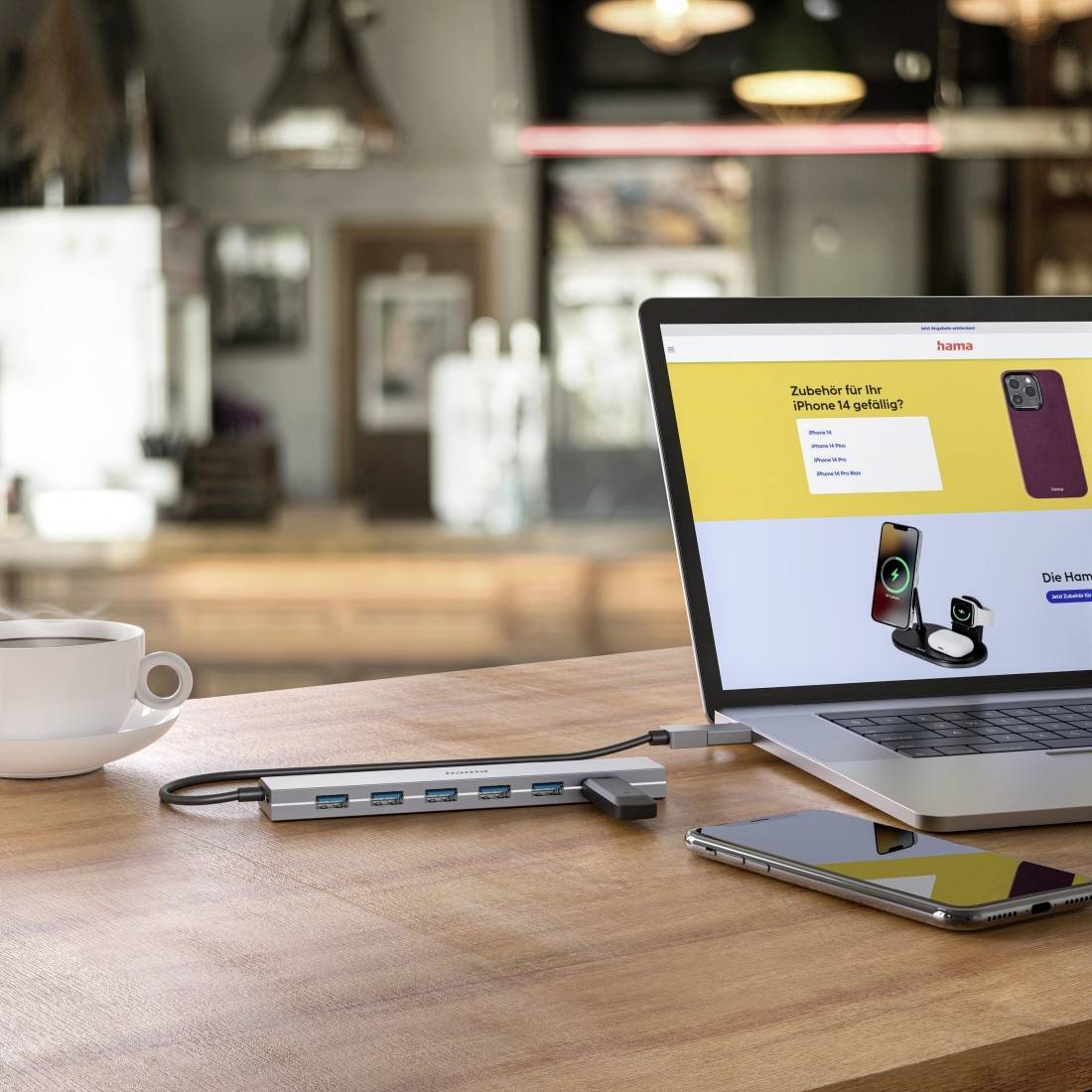 Hub USB 3.0 Hama 7 ports avec fiche mâle USB-C gris