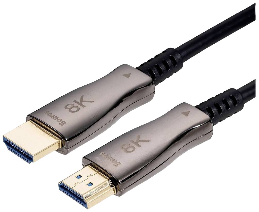 Un câble HDMI portant l'inscription '8K', conçu pour la transmission vidéo haute résolution.