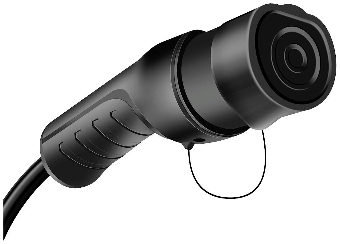 Une caméra de moto noire, cylindrique, avec câble et boucle de montage, adaptée à une fixation sur casque ou véhicule.