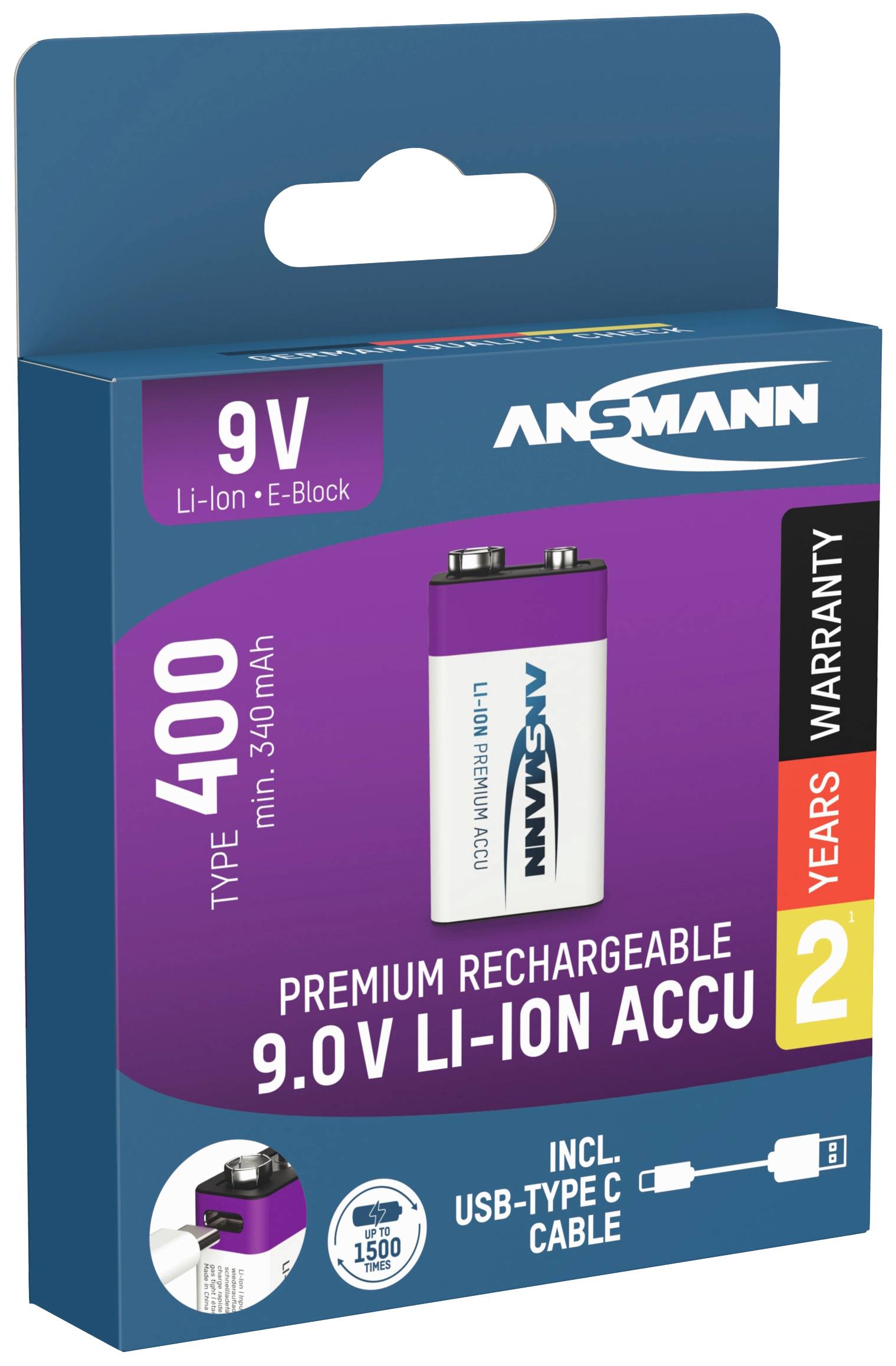 Ansmann E-Block USB-C Batterie USB-C® Li-Ion 400 mAh 9 V 1 pc(s)