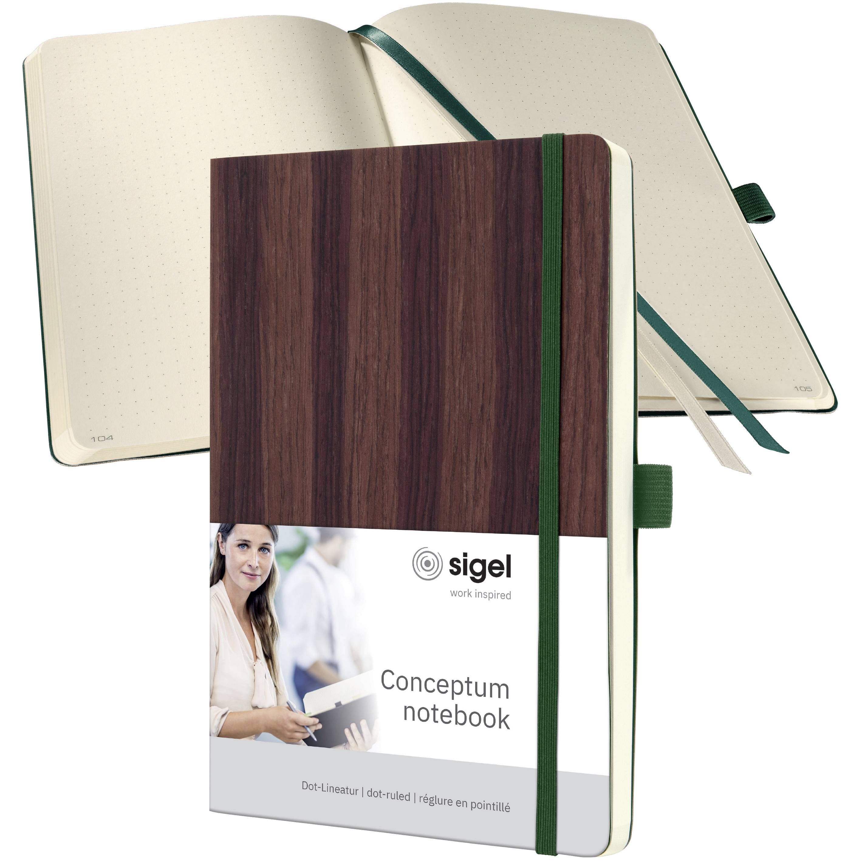 Carnet Sigel avec couverture imitation bois et pages pointillées. Parfait pour la planification ou pour les idées créatives.