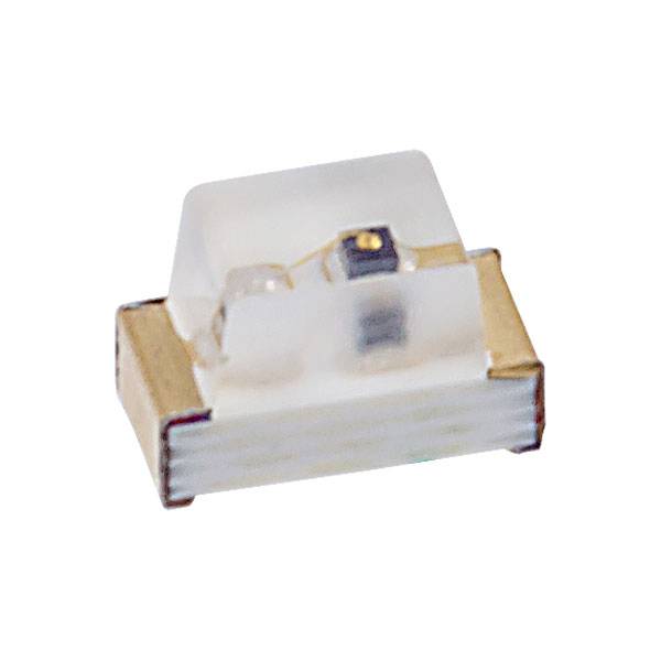 Kleine SMD-LED in rechteckiger Form mit durchscheinendem Gehäuse, geeignet für elektronische Schaltungen und Beleuchtungsanwendungen.