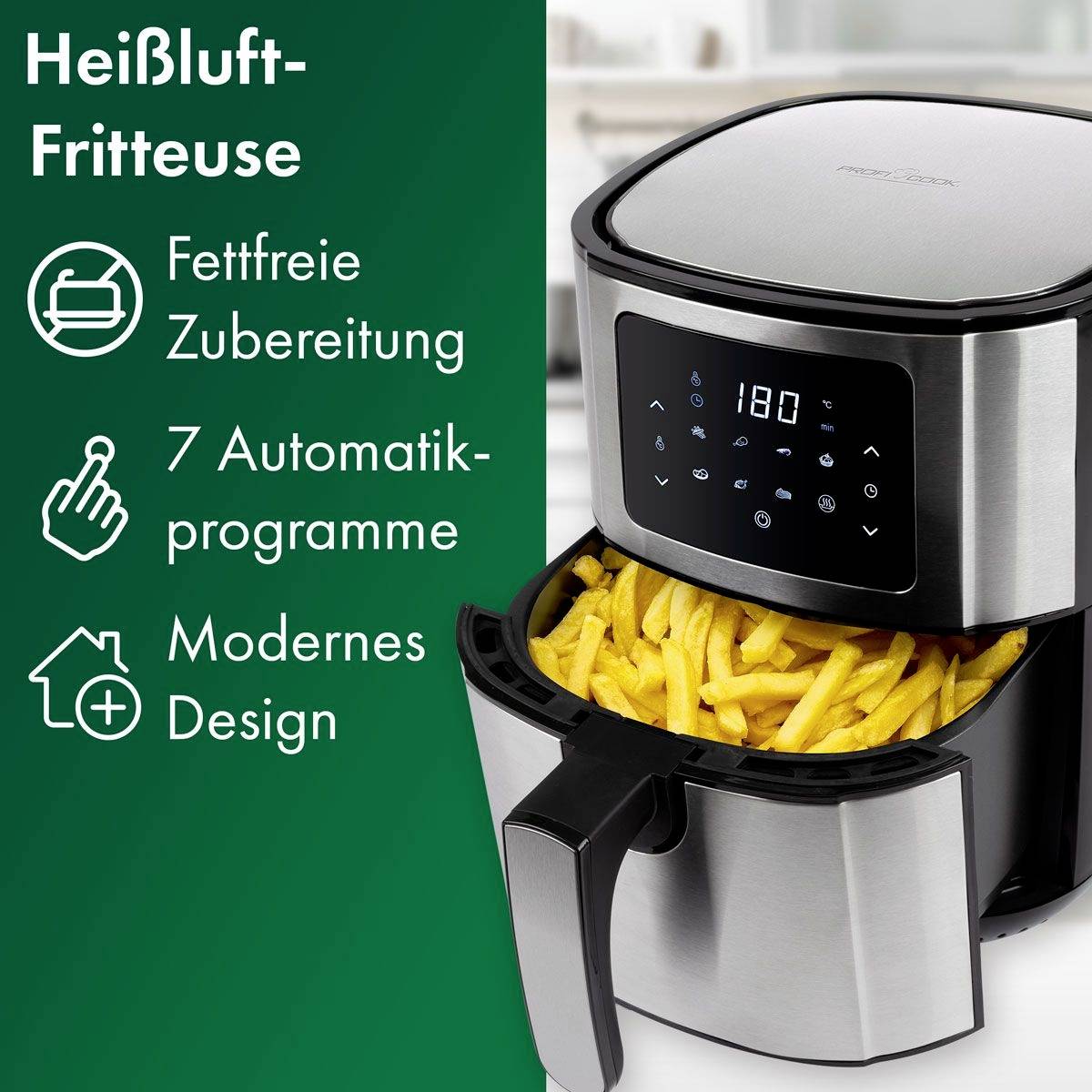 Profi Cook PC-FR 1239 H Friteuse à air chaud 5.5 l acier inoxydable, noir