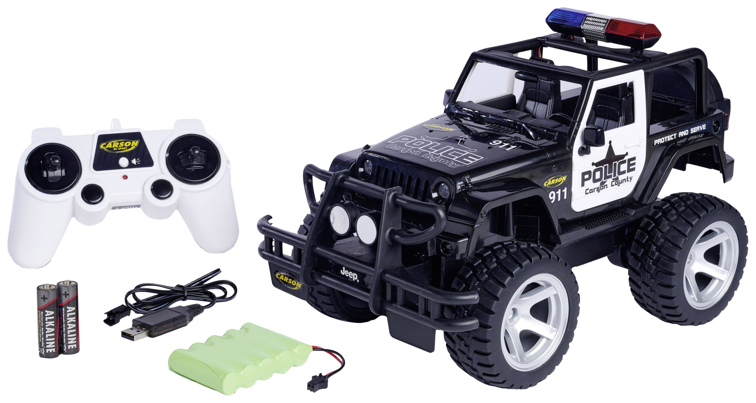 Carson Modellsport Jeep Wrangler Police 1:12 Véhicule RC débutant électrique Véhicule tout-terrain prêt à fonctionner (RtR) 2,4