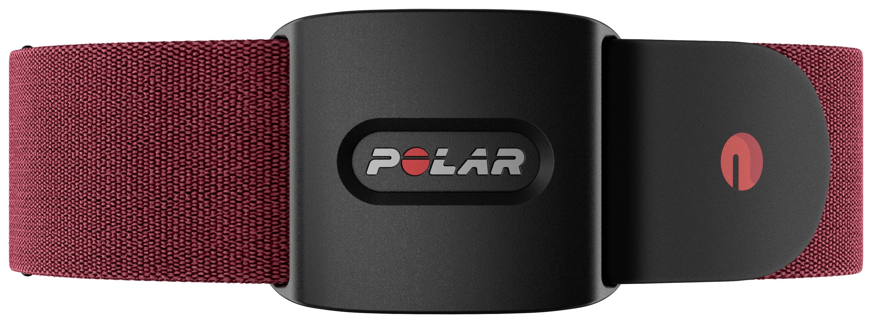 Moniteur de fréquence cardiaque rouge de Polar avec un capteur noir au centre, adapté aux activités sportives pour surveiller la fréquence cardiaque.