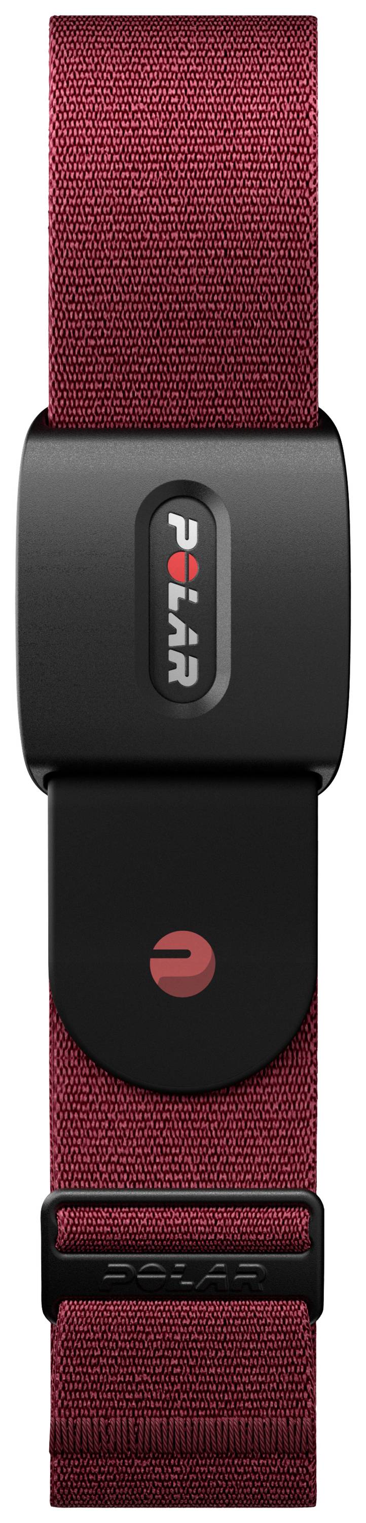 Tracker de fitness rouge avec boîtier noir, fixé sur une sangle.