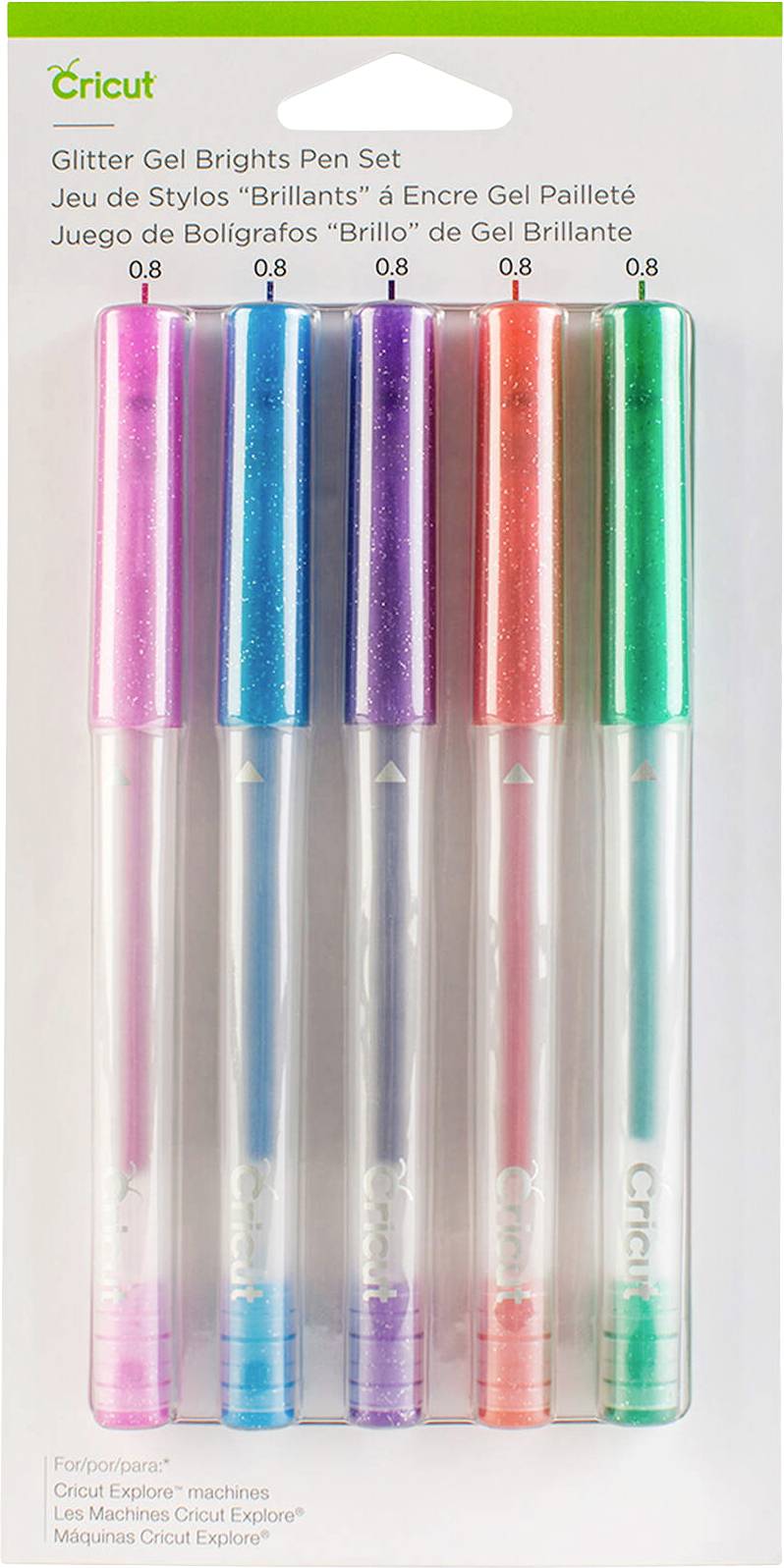Cricut Explore/Maker Medium Point Gel 5-Pack Glitter Brights Set de broches effet scintillant, rouge, vert, rose, violet, bleu