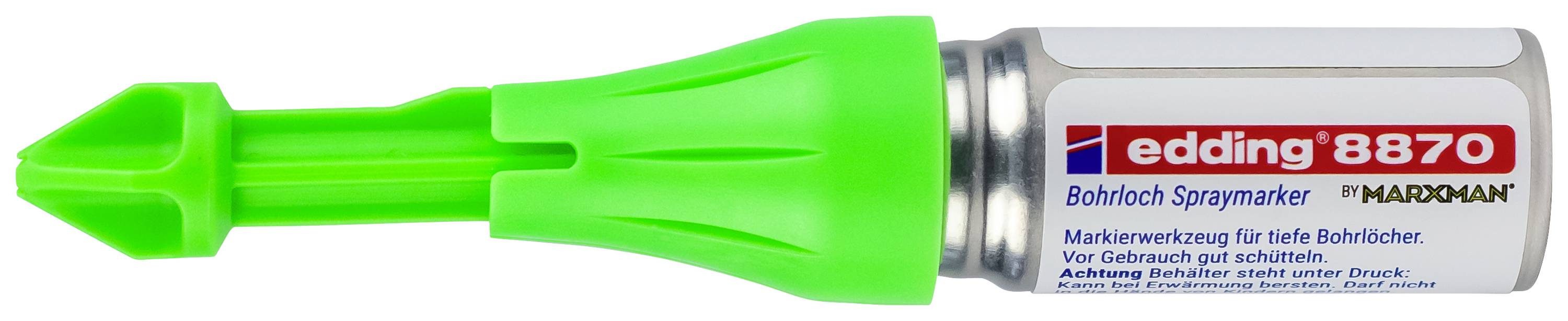 Peinture en spray verte Edding, modèle 8870. Utilisée pour les marquages dans les trous de forage.