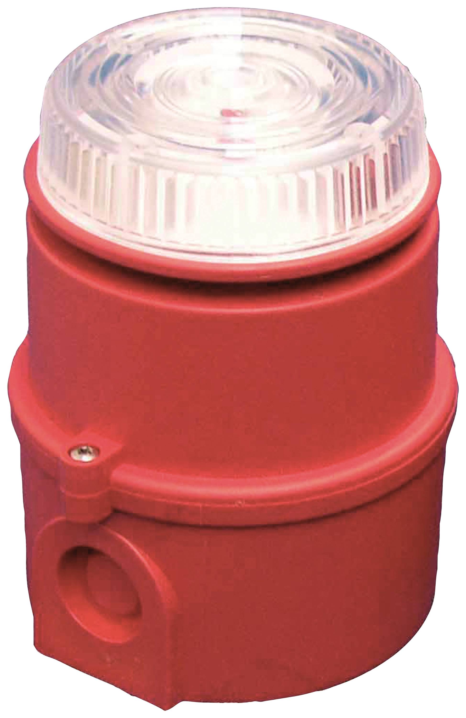 Voyant d'alarme rouge avec dôme transparent pour avertissement visuel des dangers, souvent utilisé dans des situations d'urgence.