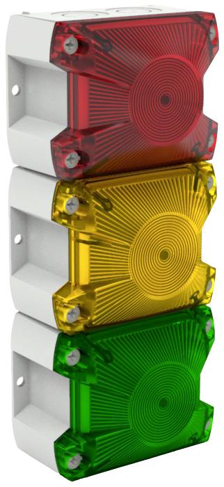 Lampe tricolore empilable avec des voyants rouge, jaune et vert. Indique l'état ou signale des informations, par exemple pour des machines ou des lignes de production.