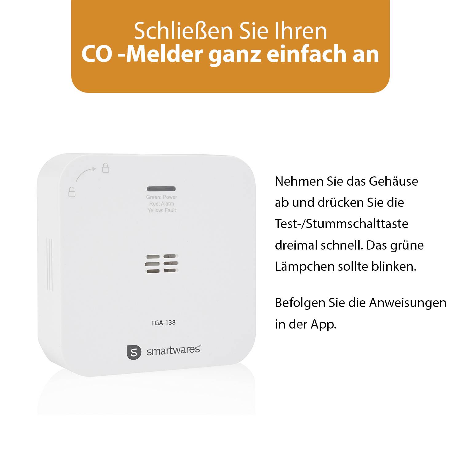 Smartwares FGA-13800 Détecteur de monoxyde de carbone avec commande via une application à pile(s) Gaz détecté monoxyde de carbone