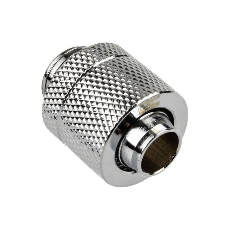 Adaptateur métallique à surface striée, de forme cylindrique et à finition brillante, adapté aux connexions.