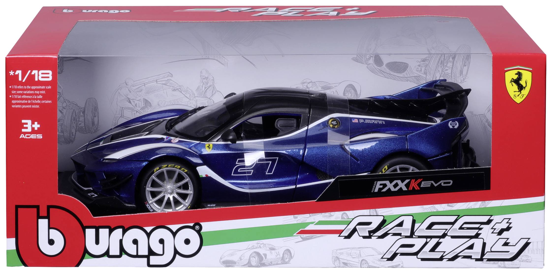 Bburago Ferrari R&P FXX-K EVO, blau #27 1:18 Modèle réduit de voiture