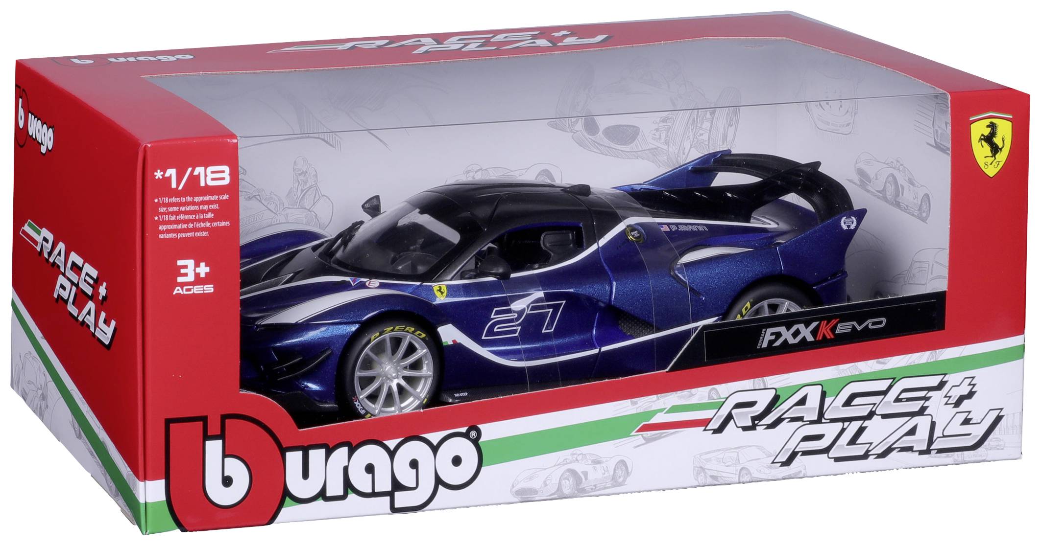 Bburago Ferrari R&P FXX-K EVO, blau #27 1:18 Modèle réduit de voiture