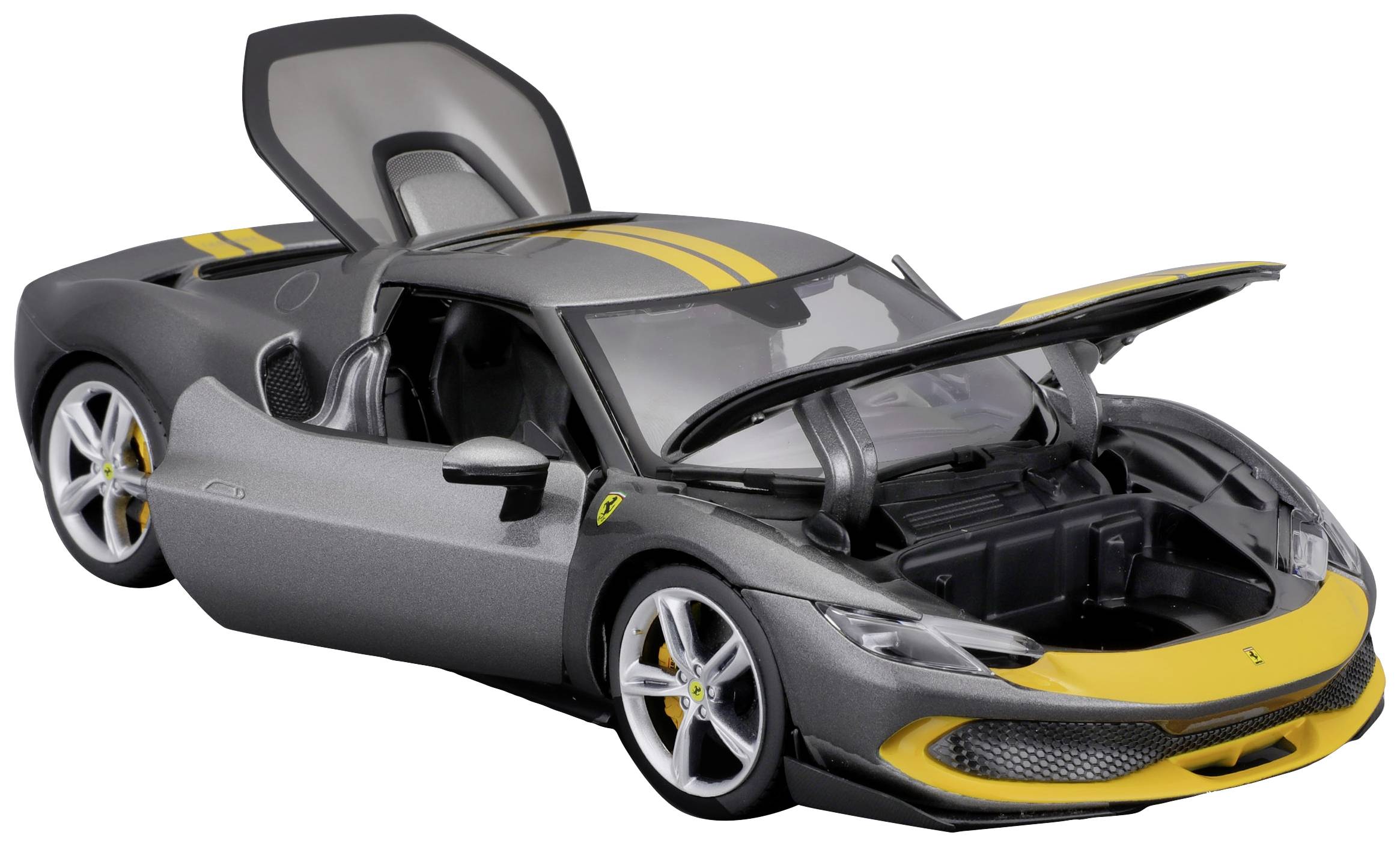 Bburago Ferrari R&P 296GTB Assetto Fiorano, grau/gelb 1:18 Modèle réduit de voiture