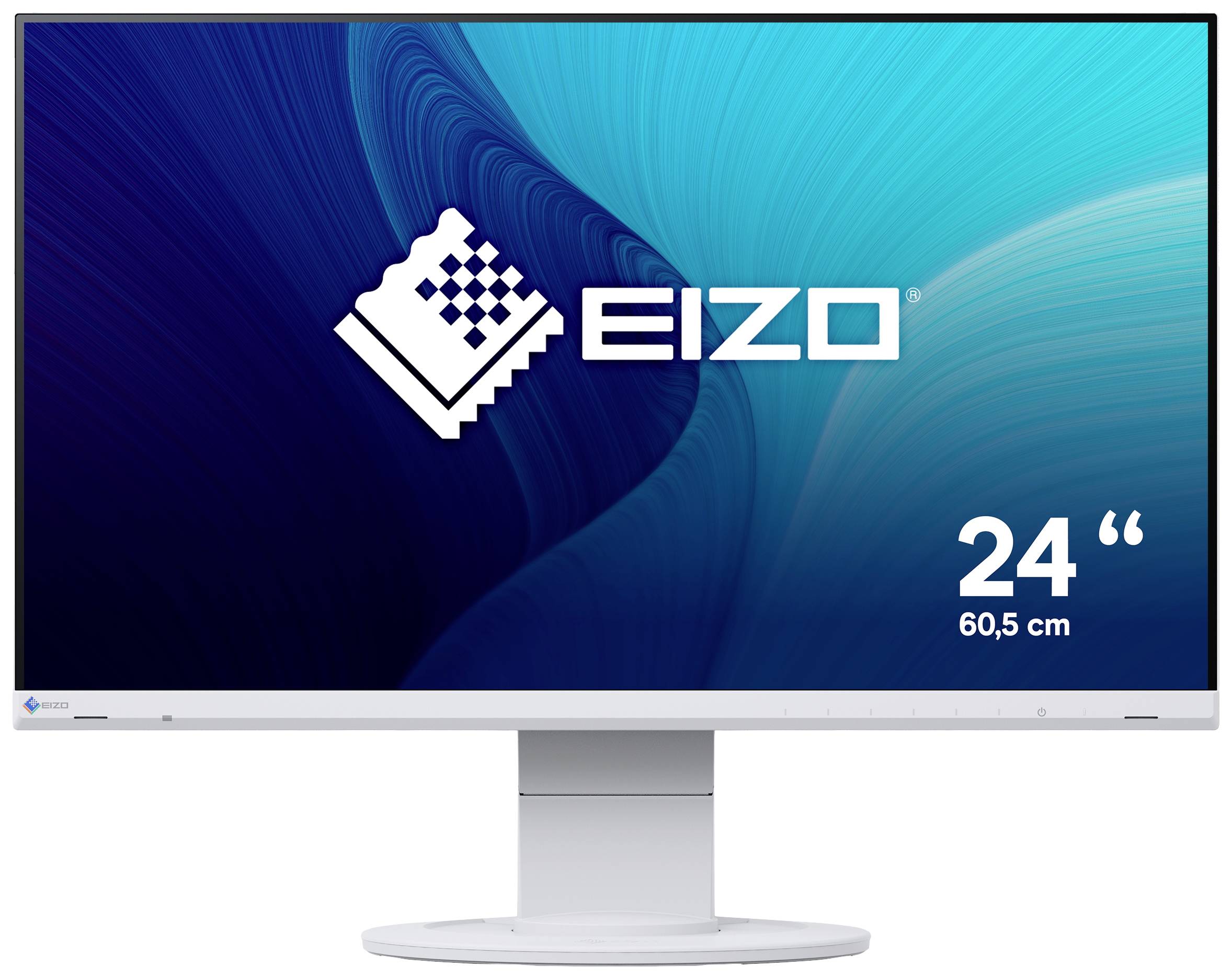 Un écran d'ordinateur EIZO de 24 pouces (60,5 cm). Anti-reflet et avec un cadre fin. L'écran affiche le logo de l'entreprise.