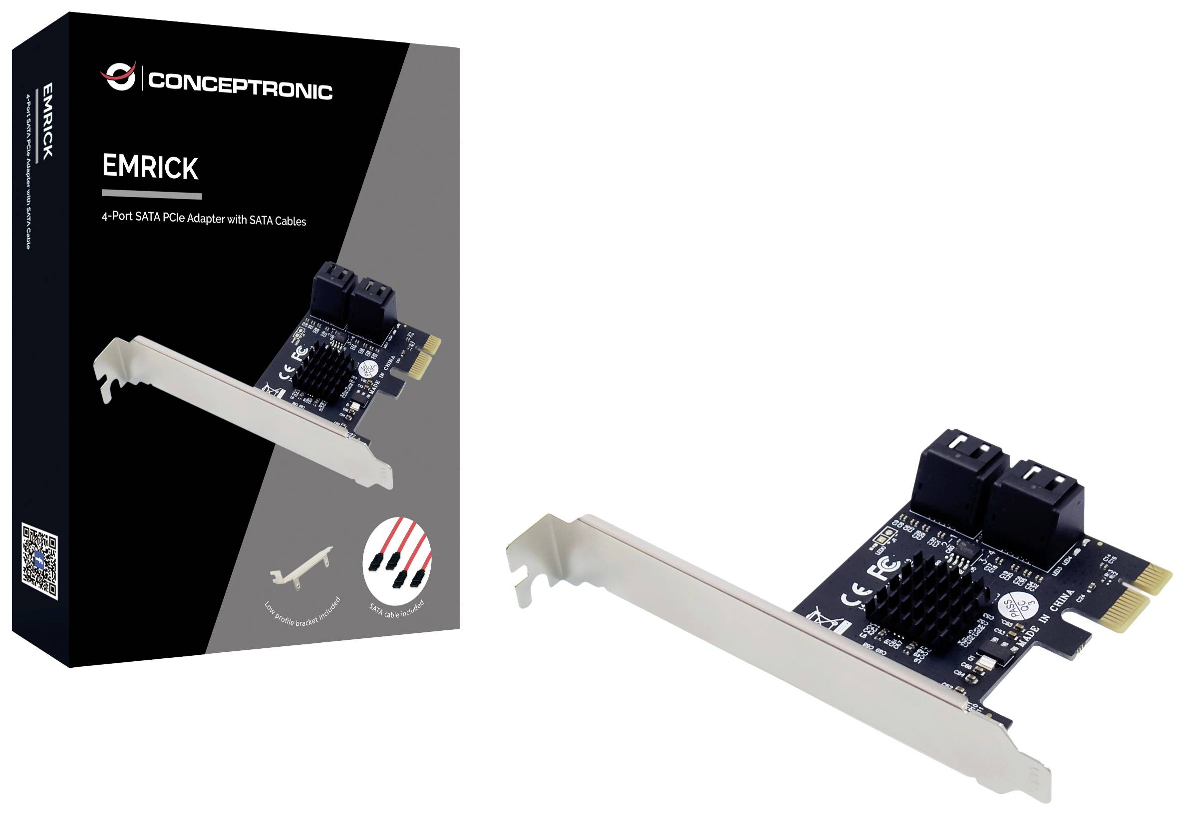 Conceptronic EMRICK 4-Port-SATA-PCIe-Adapter mit SATA-Kabel Contrôleur SATA PCIe