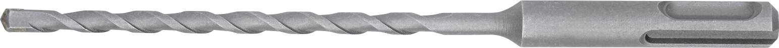 Un foret gris à cannelures spiralées et à queue SDS-Plus, conçu pour le perçage du béton et de la maçonnerie.