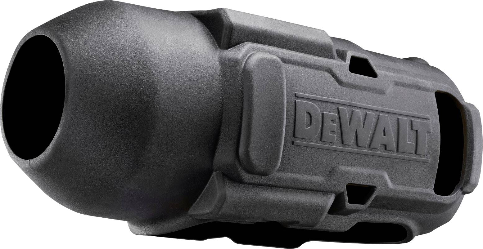 Accessoire de noir DEWALT, de forme cylindrique, avec logo distinctif sur le côté, conçu avec un design robuste pour des utilisations intensives.