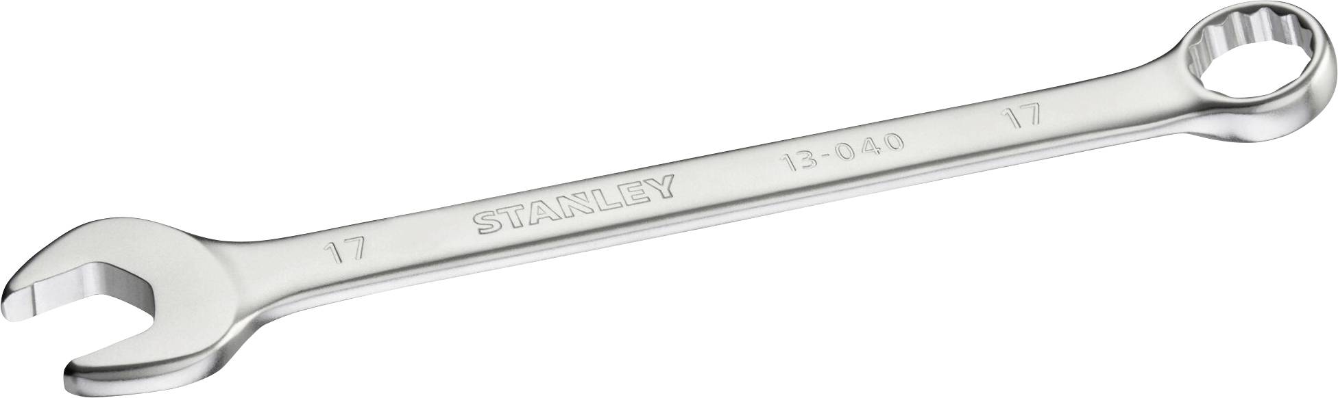 Une clé mixte en argent Stanley de taille 17, adaptée aux travaux mécaniques et aux ajustements de vis.