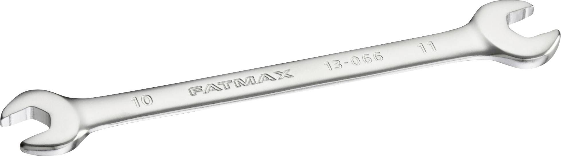 Une clé à fourche double en argent de tailles 10 et 11, portant l'inscription 'FATMAX' sur le manche.