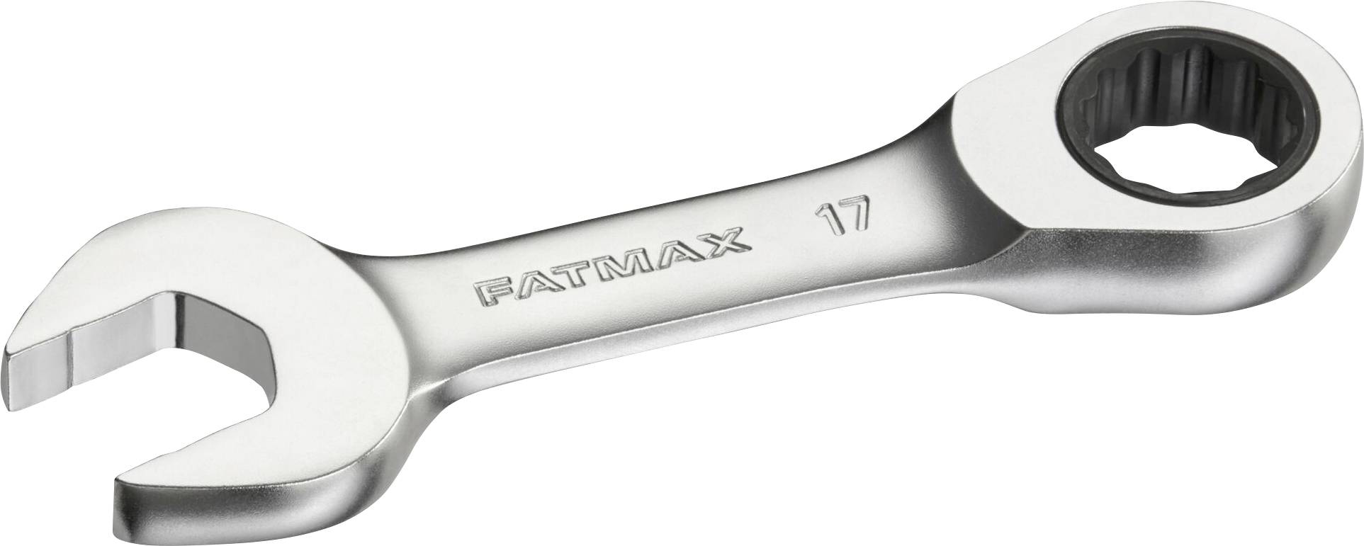 Clé à molette argentée avec côtés ouvert et fermé. Inscription 'FATMAX 17'.
