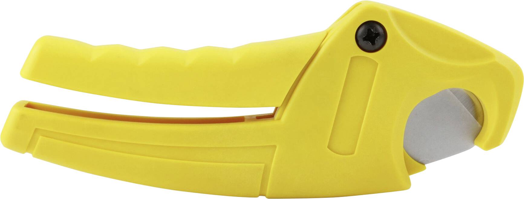 Outil de coupe-câble jaune, manche en plastique, lame métallique brillante, adapté pour couper des câbles ou des tuyaux.