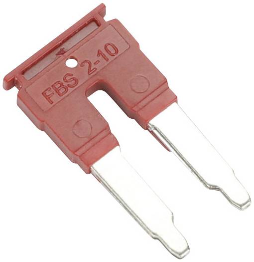 Une borne de pontage rouge portant l'inscription 'FBS 2-10', adaptée aux applications électriques, pour la connexion de lignes conductrices.