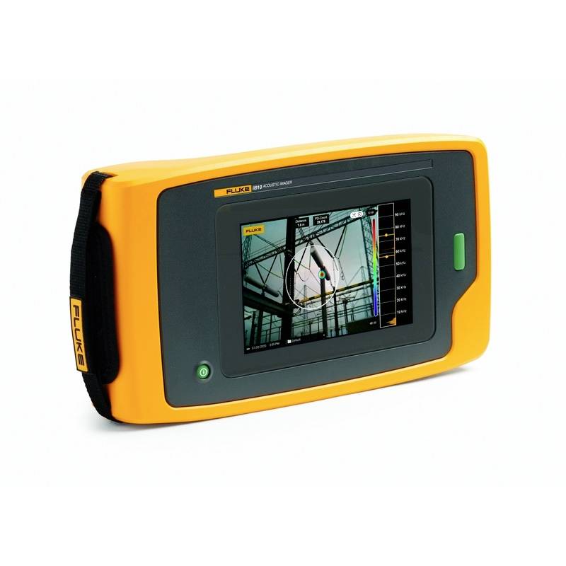 Un appareil de mesure portable de couleur orange avec un écran affiche les données d'un scan de bâtiment.