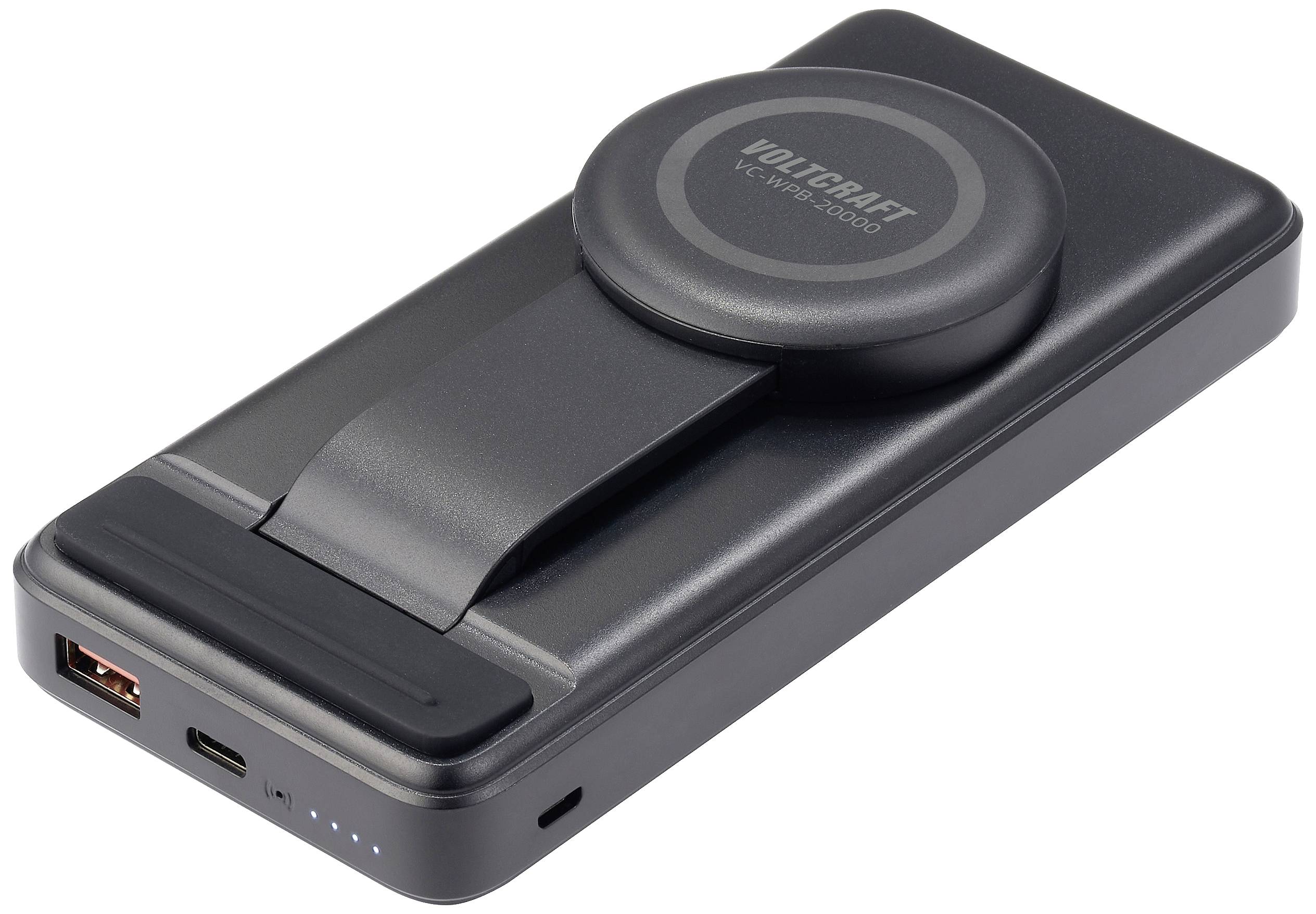 VOLTCRAFT VC-WPB-20000 Powerbank sans fil 20000 mAh Qi Wireless Charging, Power Delivery Li-Ion noir affichage du statut