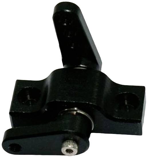 Ferrure en métal noir à levier pivotant, adaptée aux assemblages de meubles. Présente des trous de vis pour la fixation.